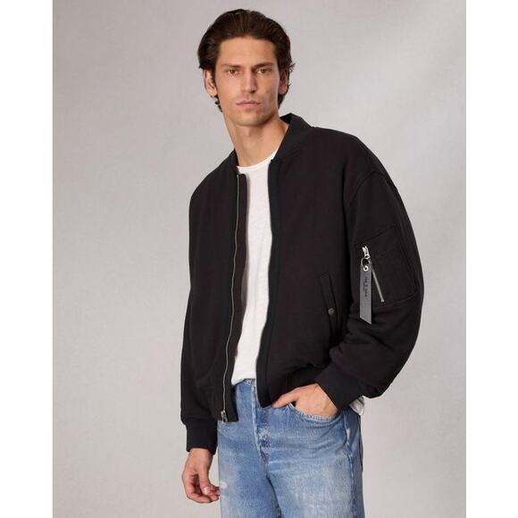 Rag & Bone Men's Manston Terry Bomber Jackets Long Sleeve Black Size Medium NWT